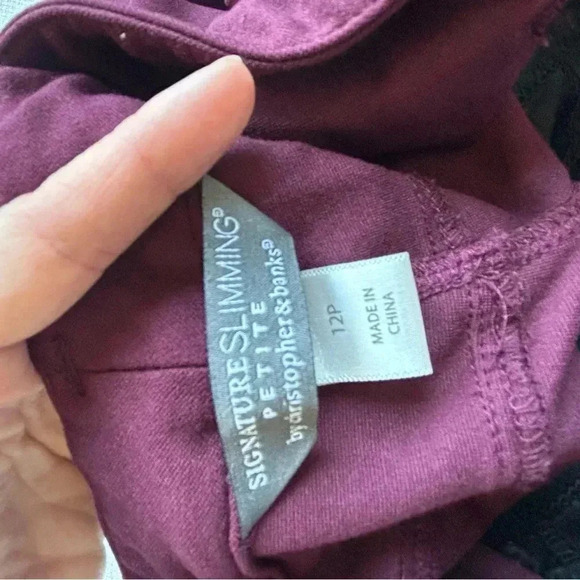 Signature Slimming Christopher and Banks Pants 12 Petite Burgundy Stretch - Picture 9 of 9
